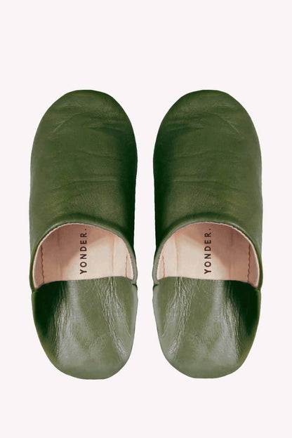 Olive Leather Babouche Slippers