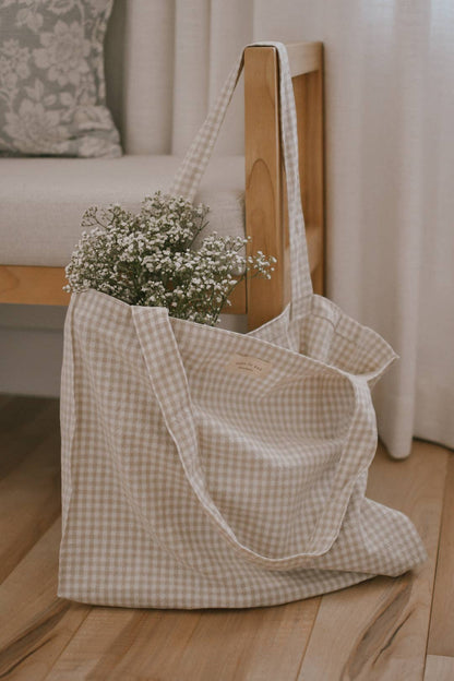 Organic Cotton Gingham Tote Bag