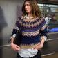 Chunky Fair Isle Crew in Navy Combo by Autumn Cashmere, front view