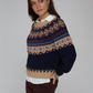 Chunky Fair Isle Crew in Navy Combo by Autumn Cashmere, side view