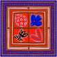 Mur by Ayca Balloons and Blooms bandana laid flat, red and blue print