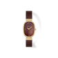 Jane Leather Watch, Gold/Brown – front view of oval brown mother-of-pearl dial
