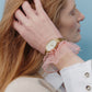 Jane Leather Watch, Gold/Champagne/Olive – worn on the wrist