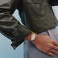 Jane Leather Watch, Gold/Champagne/Olive – lifestyle shot