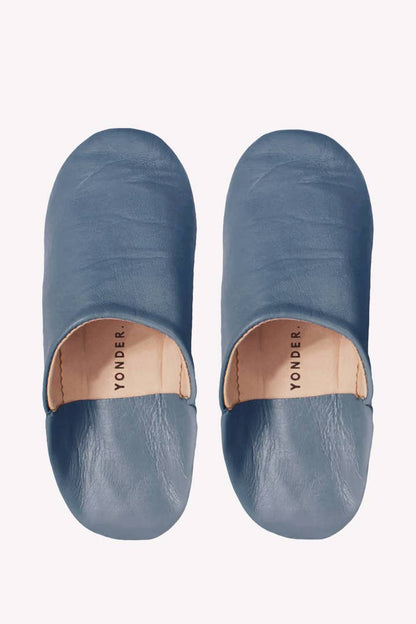 Petrol Leather Babouche Slippers